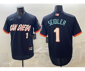 Men's San Diego Padres #1 Peter Seidler Obsidian 2026 City Connect Stadium Stitched Baseball Jersey