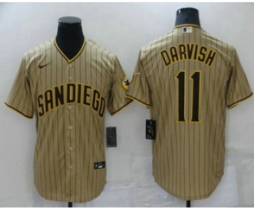Men's San Diego Padres #11 Yu Darvish Brown Team Logo Stitched MLB Cool Base Nike Jersey