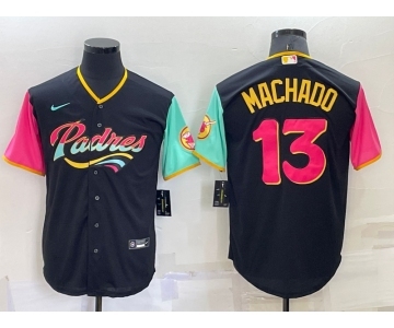 Men's San Diego Padres #13 Manny Machado Black 2022 City Connect Cool Base Stitched Jersey