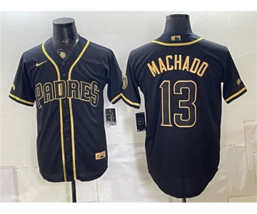 Men's San Diego Padres #13 Manny Machado Black Gold With Patch Stitched Baseball Jersey