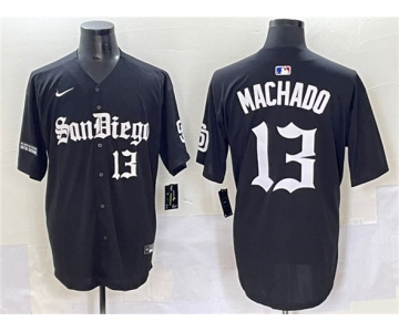 Men's San Diego Padres #13 Manny Machado Black Gothic Edition Vapor Limited Stitched Baseball Jersey