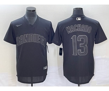 Men's San Diego Padres #13 Manny Machado Black Pullover Turn Back The Clock Stitched Cool Base Jersey