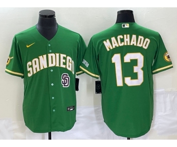 Men's San Diego Padres #13 Manny Machado Green Cool Base Stitched Baseball Jersey 1