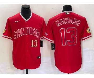 Men's San Diego Padres #13 Manny Machado Number Red NEW 2023 Cool Base Stitched Jersey