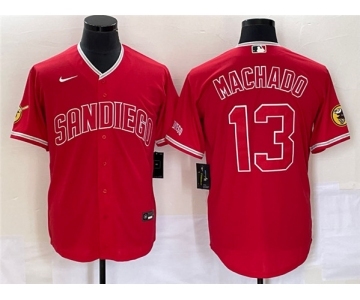 Men's San Diego Padres #13 Manny Machado Red Cool Base Stitched Baseball Jersey