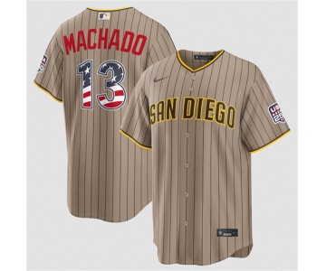 Men's San Diego Padres #13 Manny Machado Tan USA 250 Fourth of July Home Stitched Baseball Jersey