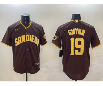 Men's San Diego Padres #19 Tony Gwynn Brown Cool Base Stitched Baseball Jersey