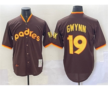 Men's San Diego Padres #19 Tony Gwynn Brown Throwback Stitched Baseball Jersey
