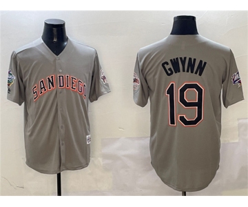 Men's San Diego Padres #19 Tony Gwynn Gray With Patch Cool Base Stitched Jersey
