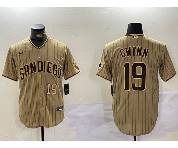Men's San Diego Padres #19 Tony Gwynn Khaki Team Logo Cool Base Jerseys