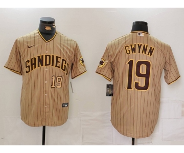 Men's San Diego Padres #19 Tony Gwynn Khaki Team Logo Stitched Cool Base Nike Jerseys
