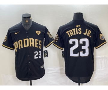 Men's San Diego Padres #23 Fernando Tatis Jr Black Gold With Patch Cool Base Stitched Baseball Jersey