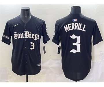 Men's San Diego Padres #3 Jackson Merrill Black Gothic Edition Vapor Limited Stitched Baseball Jersey