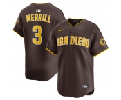 Men's San Diego Padres #3 Jackson Merrill Brown 2024 Away Limited Stitched Baseball Jersey