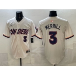 Men's San Diego Padres #3 Jackson Merrill Cream 2026 City Connect Stadium Stitched Baseball Jersey Men's San Diego Padres #3 Jackson Merrill Cream 2026 City Connect Stadium Stitched Baseball Jersey