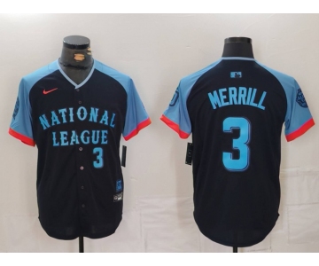 Men's San Diego Padres #3 Jackson Merrill Number Navy 2024 All Star Limited Stitched Jersey