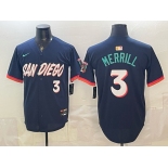 Men's San Diego Padres #3 Jackson Merrill  Obsidian 2026 City Connect Limited Stitched Baseball Jersey.