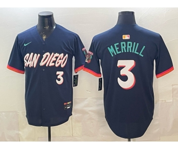 Men's San Diego Padres #3 Jackson Merrill  Obsidian 2026 City Connect Limited Stitched Baseball Jersey.