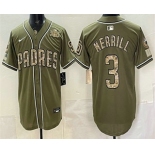 Men's San Diego Padres #3 Jackson Merrill Olive 2026 Armed Forces DayJersey