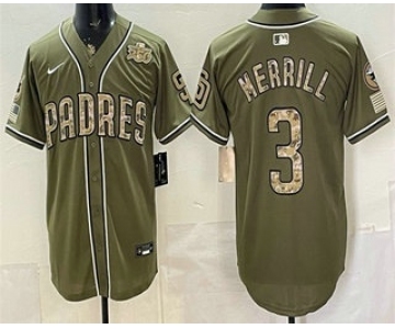 Men's San Diego Padres #3 Jackson Merrill Olive 2026 Armed Forces DayJersey