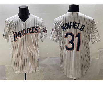 Men's San Diego Padres #31 Dave Winfield White Throwback With Patch Cool Base Stitched Baseball Jersey