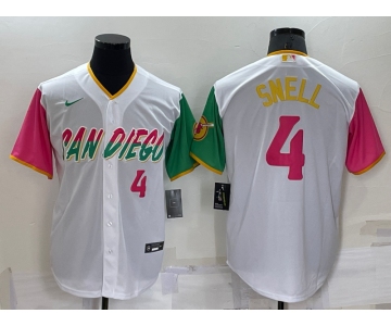 Men's San Diego Padres #4 Blake Snell Number White 2022 City Connect Cool Base Stitched Jersey