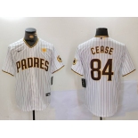 Men's San Diego Padres #84 Dylan Cease White Team Logo With PS Patch Stitched Cool Base Nike Jersey