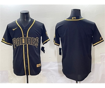 Men's San Diego Padres Blank Black Gold Stitched Baseball Jersey