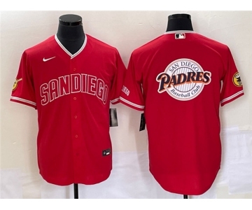 Men's San Diego Padres Red Team Big Logo Cool Base With Patch Stitched Baseball Jersey