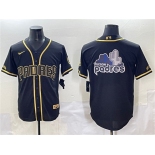 Men's San Diego Padres Team Big Logo Black Gold Stitched Baseball Jersey