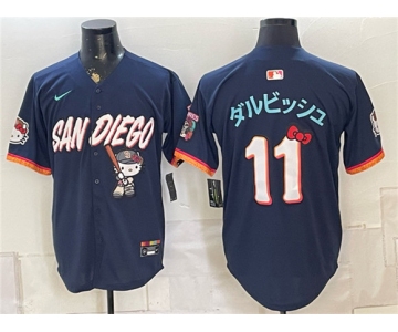 Men's San Diego Padres X Hello Kitty #11 ダルビッシュ Obsidian 2026 City Connect Stadium Stitched Baseball Jersey