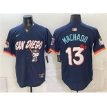 Men's San Diego Padres X Hello Kitty #13 Manny Machado Obsidian 2026 City Connect Stadium Stitched Baseball Jersey Men's San Diego Padres X Hello Kitty #13 Manny Machado Obsidian 2026 City Connect Stadium Stitched Baseball Jersey