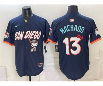 Men's San Diego Padres X Hello Kitty #13 Manny Machado Obsidian 2026 City Connect Stadium Stitched Baseball Jersey