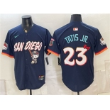 Men's San Diego Padres X Hello Kitty #23 Fernando Tatis Jr. Obsidian 2026 City Connect Stadium Stitched Baseball Jersey Men's San Diego Padres X Hello Kitty #23 Fernando Tatis Jr. Obsidian 2026 City Connect Stadium Stitched Baseball Jersey