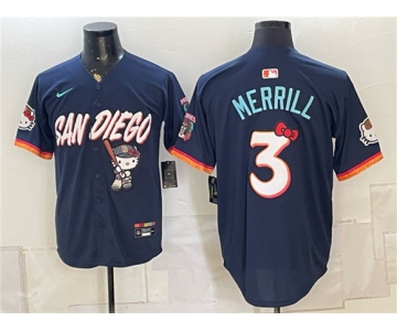 Men's San Diego Padres X Hello Kitty #3 Jackson Merrill Obsidian 2026 City Connect Stadium Stitched Baseball Jersey