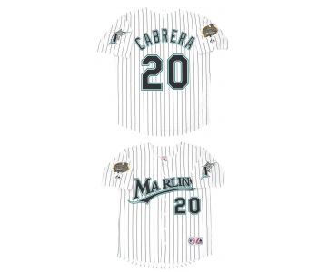 Men's Miami Marlins #20 Miguel Cabrera White 2003 Throwback Stitched Baseball Jersey