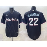 Men's Miami Marlins #22 Sandy Alcantara Black Cool Base Stitched Jersey