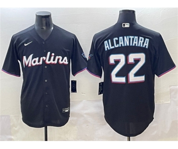 Men's Miami Marlins #22 Sandy Alcantara Black Cool Base Stitched Jersey