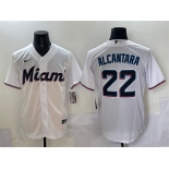 Men's Miami Marlins #22 Sandy Alcantara White Cool Base Stitched Jersey