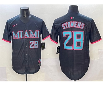 Men's Miami Marlins #28 Kyle Stowers Black 2025 City Connect Limited Stitched Baseball Jersey