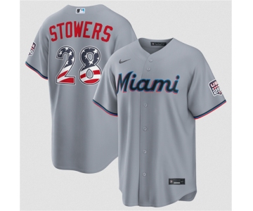Men's Miami Marlins #28 Kyle Stowers Gray USA 250 Fourth of July Home Stitched Baseball Jersey