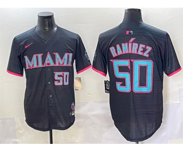Men's Miami Marlins #50 Agustín Ramírez Black 2025 City Connect Limited Stitched Baseball Jersey