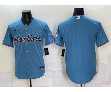 Men's Miami Marlins Blank Blue Cool Base Stitched Baseball Jersey