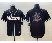 Men's Miami Marlins Team Big Logo 2026 Fashion Replica Black Out Stitched Baseball Jersey Men's Miami Marlins Team Big Logo 2026 Fashion Replica Black Out Stitched Baseball Jersey