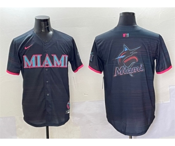 Men's Miami Marlins Team Big Logo Black 2025 City Connect Limited Stitched Baseball Jersey