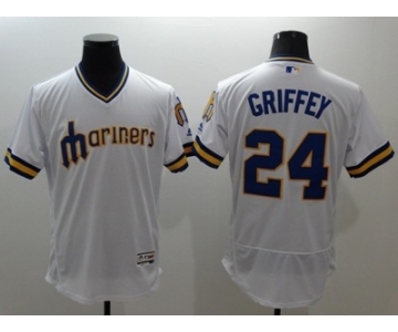 Men Majestic Seattle Mariners #24 Ken Griffey Authentic White Cooperstown Throwback MLB Jersey