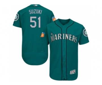 Men's Majestic Seattle Mariners #51 Ichiro Suzuki Teal Green Flexbase Authentic Collection MLB Jersey
