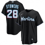 Men's Miami Marlins #28 Kyle Stowers Black Cool Base Stitched Baseball Jersey Men's Miami Marlins #28 Kyle Stowers Black Cool Base Stitched Baseball Jersey