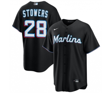 Men's Miami Marlins #28 Kyle Stowers Black Cool Base Stitched Baseball Jersey