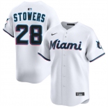 Men's Miami Marlins #28 Kyle Stowers White 2024 Home Limited Stitched Baseball Jersey Men's Miami Marlins #28 Kyle Stowers White 2024 Home Limited Stitched Baseball Jersey